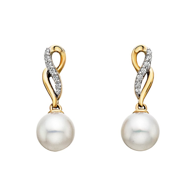 14k Yellow Gold Freeform Pearl & Diamond Earrings