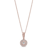 Rose Gold Finish Sterling Silver Micropave Halo Pendant with Simulated Diamonds on 16