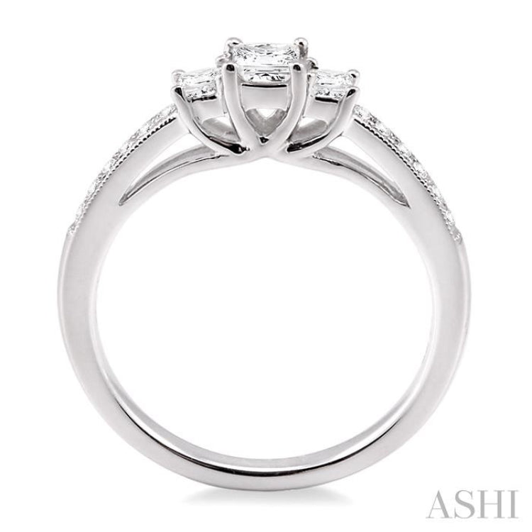 3/8 ctw Diamond Engagement Ring with 1/5 Ct Princess Cut Center Stone in 14K White Gold