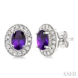 7x5 MM Oval Cut Amethyst and 3/8 Ctw Round Cut Diamond Earrings in 14K White Gold