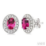 7x5 MM Oval Cut Pink Tourmaline and 3/8 Ctw Round Cut Diamond Earrings in 14K White Gold