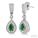 5x3 MM Pear Shape Emerald and 1/3 Ctw Round Cut Diamond Earrings in 14K White Gold
