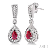 5x3 MM Pear Shape Ruby and 1/3 Ctw Round Cut Diamond Earrings in 14K White Gold