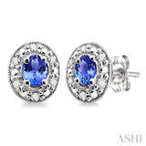 4x3 MM Oval Shaped Tanzanite and 1/10 Ctw Single Cut Diamond Earrings in 14K White Gold