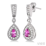 5x3 MM Pear Shape Pink Sapphire and 1/3 Ctw Round Cut Diamond Earrings in 14K White Gold