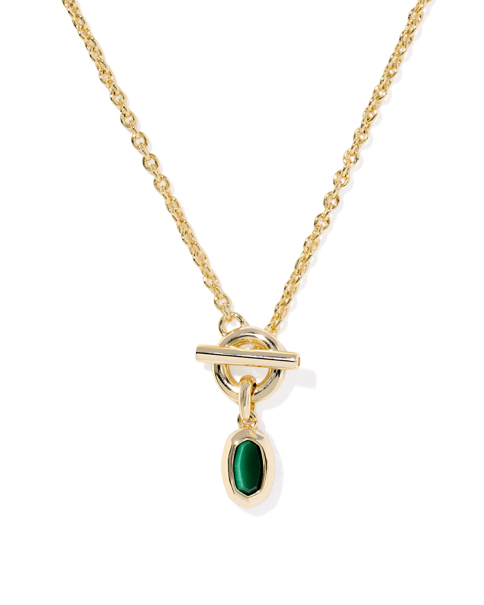 Kendra Scott Mini Elisa Toggle Pendant- Goldtone with Green Tigers Eye