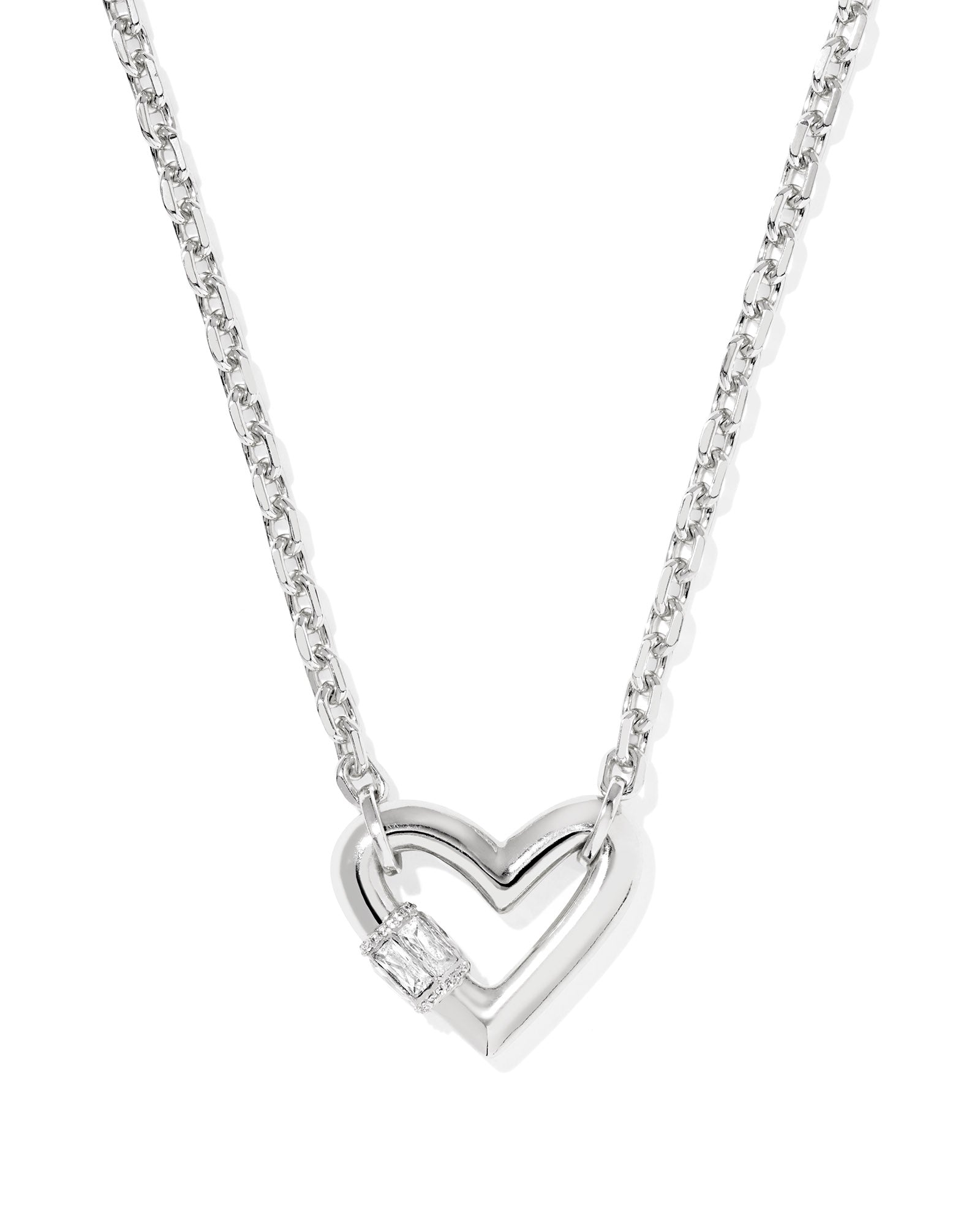Emery Heart Short Pendant- Silver with White CZ