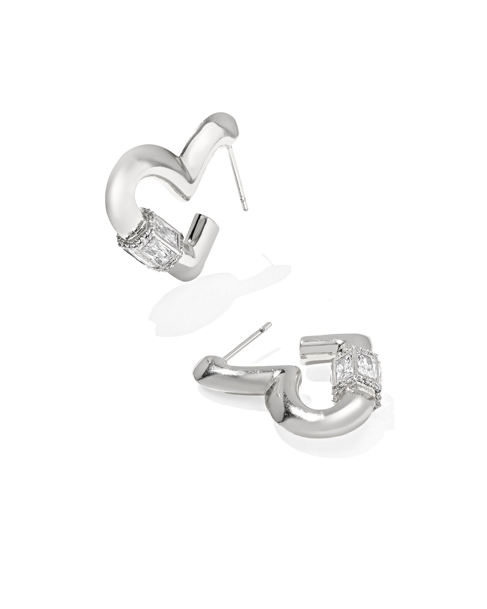 Kendra Scott Emery Heart Hoop- Silver with White CZ