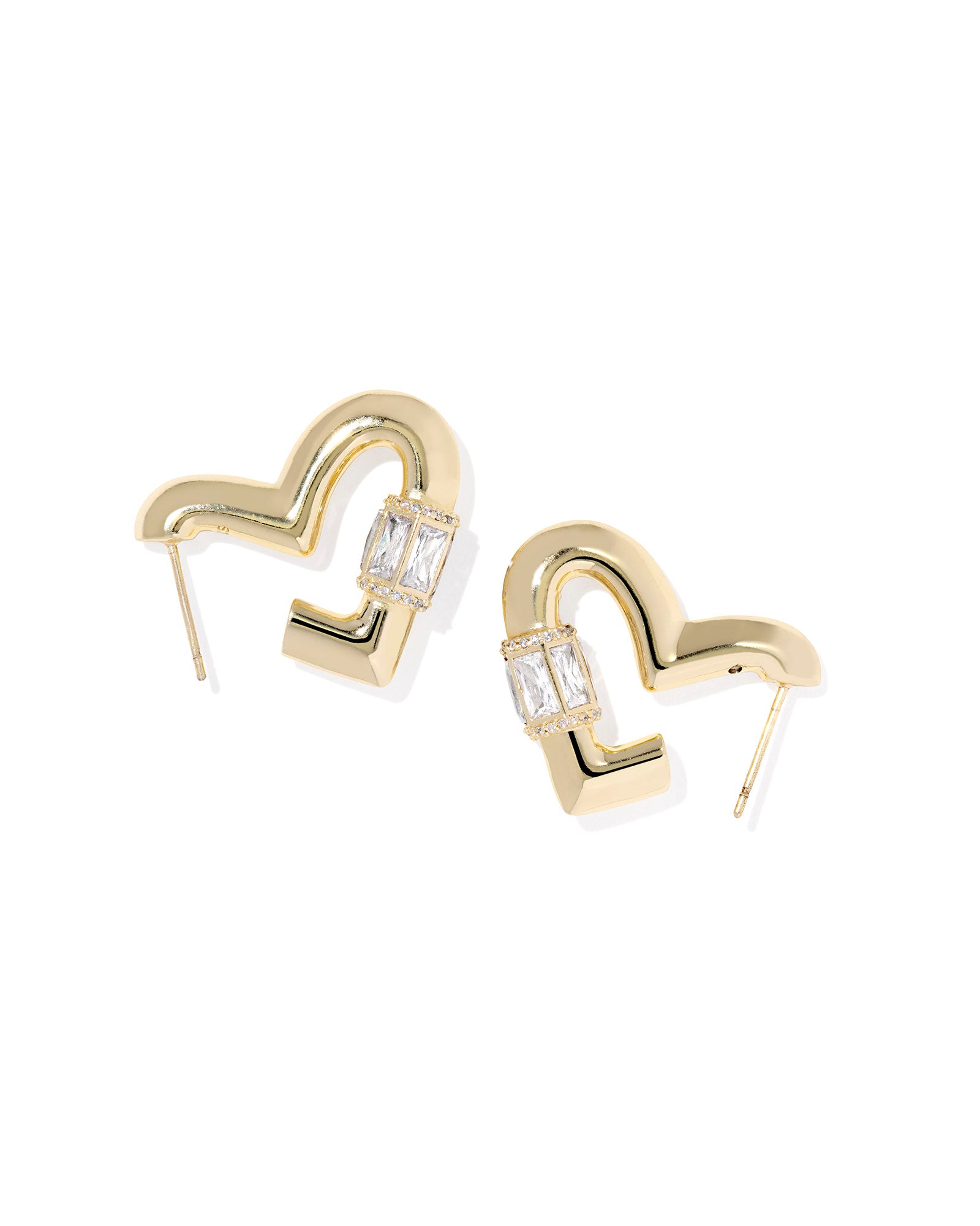 Emery Heart Hoop Earrings- Goldtone with White CZ