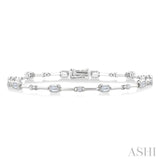 1 1/3 Ctw Bezel Set Emerald and Round Cut Diamond Bar Link Bracelet in 14K White Gold