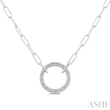 1/10 Ctw Round Cut Diamond Circle Pendant With Paperclip Chain in Sterling Silver