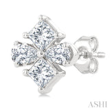 1/3 Ctw Princess and Pear Cut Diamond Fashion Earrings in 14K White Gold