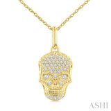 1/6 Ctw Petite Skull Round Cut Diamond Fashion Pendant With Chain in 10K Yellow Gold