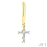 1/5 Ctw Princess and Baguette Cut Diamond Cross Petite Fashion Hoop Earrings in 10K Yellow Gold