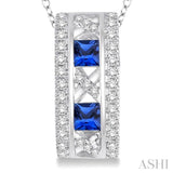 3x3 MM Princess Cut Sapphire and 1/5 ctw Round Cut Diamond Precious Pendant in 14K White Gold with Chain