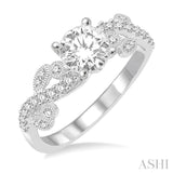 3/4 Ctw Criss Cross Shank Round Cut Diamond Engagement Ring with 1/2 Ct Round Cut Center Stone in 14K White Gold