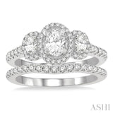 1 1/4 Ctw Diamond Wedding Set With 1 Ct Triple Oval Shape Past, Present & Future Engagement Ring and 1/4 Ct Curved Wedding Band in 14K White Gold