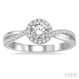 1/2 Ctw Criss-Cross Shank Round Cut Diamond Ladies Engagement Ring with 1/4 Ct Round Cut Center Stone in 14K White Gold