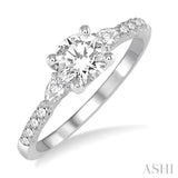 7/8 Ctw Pear and Round Cut Diamond Engagement Ring With 1/2 Ct Round Cut Center Stone in 14K White Gold