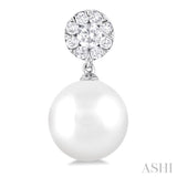 7 MM Cultured White Pearl and 1/4 Ctw Disc Top Lovebright Round Cut Diamond Fashion Earrings in 10K White Gold