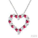 1.80 MM Round Cut Ruby and 1/4 Ctw Open Heart Round Cut Diamond Precious Fashion Pendant With Chain in 14K White Gold