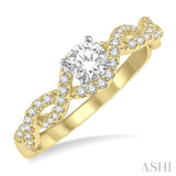 1/5 Ctw Entwined Semi-Mount Round Center Diamond Engagement Ring in 14K Yellow and White Gold