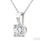 1 Ctw Prong Set Round Cut Diamond Solitaire Pendant With Chain in 14K White Gold