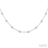 1 Ctw Bezel Set Round Cut Diamond Station Necklace in 14K White Gold