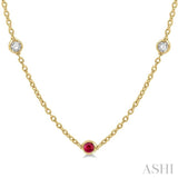 2.85 MM Ruby and 1/2 Ctw Round Cut Diamond Precious Station Necklace in 14K Yellow Gold