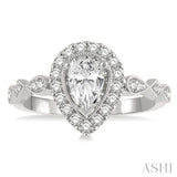 3/4 Ctw Carved Shank Round Cut Diamond Engagement Ring With 3/8 Ct Pear Cut Center Stone in 14K White Gold