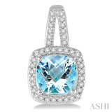 7x7 MM Cushion Shape Aquamarine and 1/4 Ctw Round Cut Diamond Earrings in 10K White Gold