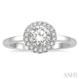 5/8 Ctw Round Cut Diamond Ladies Engagement Ring with 1/2 Ct Round Cut Center Stone in 14K White Gold