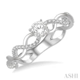 1/3 ctw Entwined Shank Diamond Engagement Ring with 1/5 Ct Round Cut Center Stone in 14K White Gold