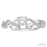 1/3 ctw Entwined Shank Diamond Engagement Ring with 1/5 Ct Round Cut Center Stone in 14K White Gold
