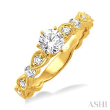 1/2 ctw Diamond Engagement Ring with 1/4 ct Round Cut Center Stone in 14K Yellow Gold