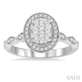 1/2 Ctw Oval Mount Criss Cross Shank Lovebright Round Cut Diamond Engagement Ring in 14K White Gold