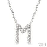 1/20 Ctw Initial 'M' Round Cut Diamond Pendant With Chain in 10K White Gold