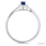5x3 MM Oval Shape Sapphire and 1/20 Ctw Single Cut Diamond Halo Precious Ring in 14K White Gold