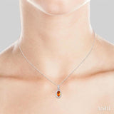 5x3 MM Oval Shape Citrine and 1/20 Ctw Single Cut Diamond Halo Semi-Precious Pendant with Chain in 10K White Gold