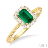 6x4 MM Octagonal Shape Emerald and 1/6 Ctw Round Cut Diamond Halo Precious Ring in 14K Yellow Gold