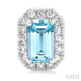5x3 MM Octagonal Shape Aquamarine and 1/8 Ctw Single Cut Diamond Halo Semi-Precious Stud Earrings in 14K White Gold