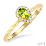 5x3 MM Pear Shape Peridot and 1/20 Ctw Single Cut Diamond Halo Semi-Precious Ring in 14K Yellow Gold