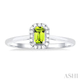 5x3 MM Octagonal Shape Peridot and 1/20 Ctw Single Cut Diamond Halo Semi-Precious Ring in 14K White Gold