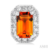 5x3 MM Octagonal Shape Citrine and 1/8 Ctw Single Cut Diamond Halo Semi-Precious Stud Earrings in 14K White Gold