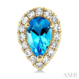 5x3 MM Pear Shape Blue Topaz and 1/8 Ctw Single Cut Diamond Halo Semi-Precious Stud Earrings in 10K Yellow Gold