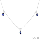 5x3 MM Oval Shape Sapphire and 1/4 Ctw Round Cut Diamonds Precious Station Necklace in 14K White Gold