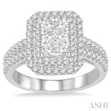 1 1/4 Ctw Round Cut Diamond Octagon Shape Lovebright Ring in 14k White Gold