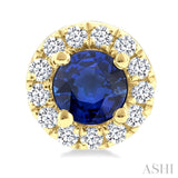 3.25 MM Round Sapphire and 1/10 Ctw Round Cut Diamond Halo Precious Stud Earrings in 10K Yellow Gold