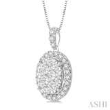 3/4 Ctw Oval Shape Diamond Lovebright Pendant in 14K White Gold with Chain