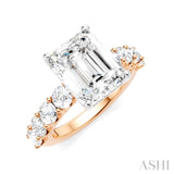 1 1/3 Ctw Emerald Shape Round Cut Diamond Semi-Mount Engagement Ring in 14K Rose and White Gold